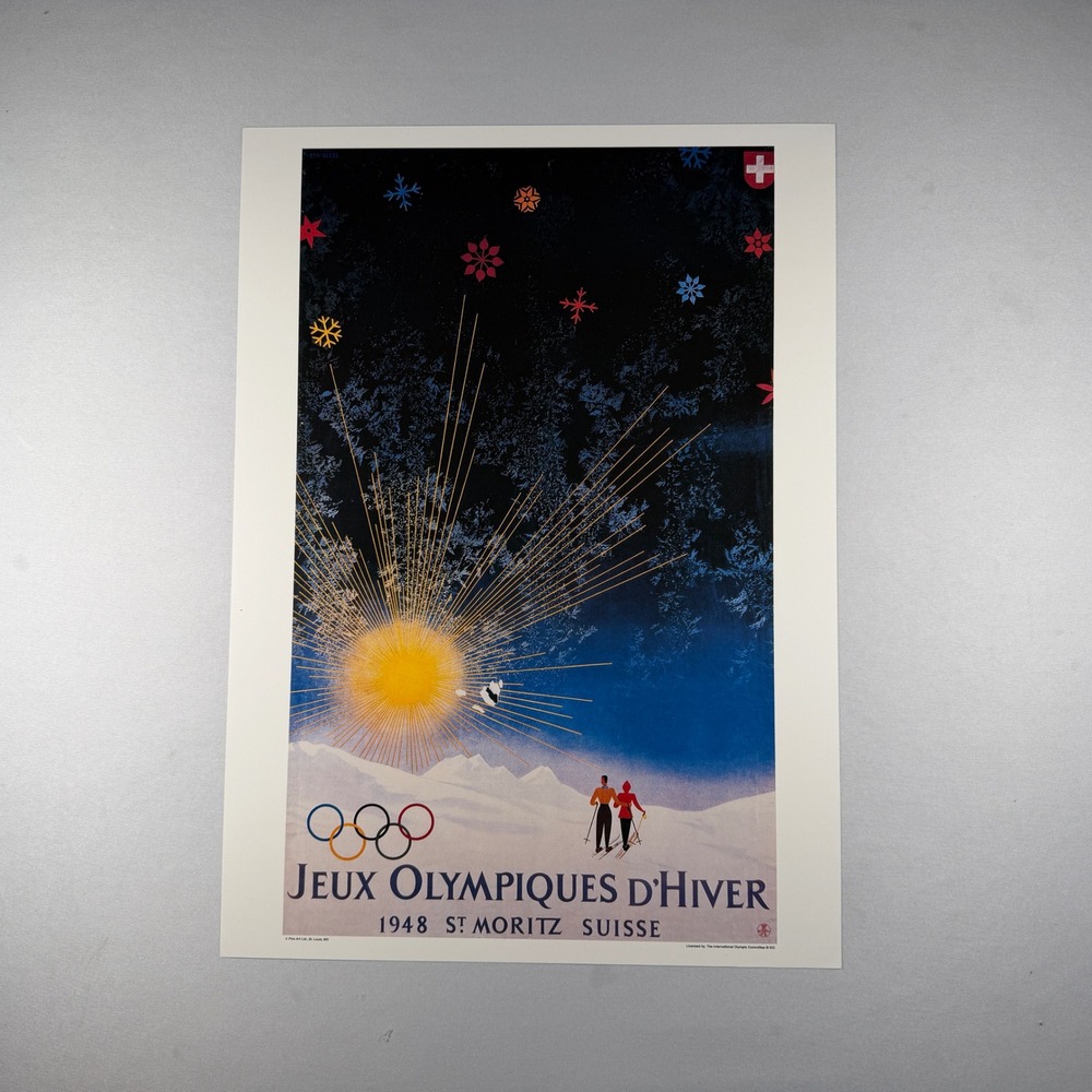 1948 St Moritz Winter Olympics Poster Repro 13x18 Fritz Hellinger Swiss Ski